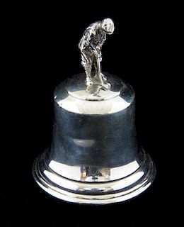 George V novelty silver desk bell with the handle formed as a golfer, Birmingham, 1926,