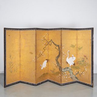 Large Japanese Kano School painted screen