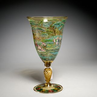 Large Venetian painted glass footed vase