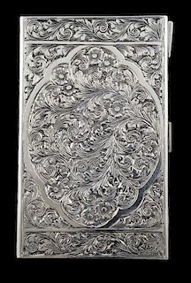 German silver cigarette case with engraved scrolling floral decoration, '800' standard, 5.9oz, 186g,