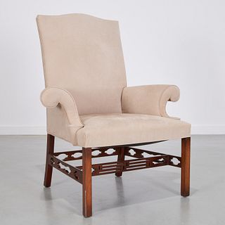 Chippendale style upholstered library chair