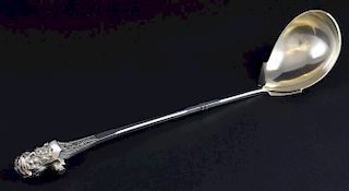 American white metal soup ladle with figure head finial, by Bailey & Co., Philadelphia, 7.5oz, 233g,