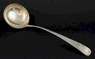 George III Irish silver Old English pattern soup ladle, maker's mark rubbed, Dublin, 1802, 6.5oz, 202g,