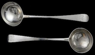 Pair of George III Irish silver Old English pattern sauce ladles, marks rubbed, 4oz, 124g,