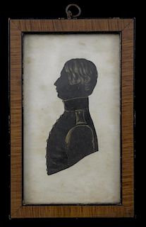 George Eyre Powell RN as midshipman in 1807 on HMS Wizard in the Expedition to Egypt, silhouette with gilt highlights, 12.5 c