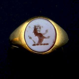 19th century gold signet ring inset with intaglio of the Powell crest As with all  items from the Powell family archive this 