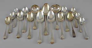 George III/William IV silver Old English pattern cutlery, comprising three tablespoons, two sauce ladles, six dessert spoons 