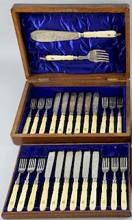 Set of twenty-four Victorian silver and ivory handled fish knives and forks with servers, by James Dixon & Sons Ltd., Sheffie