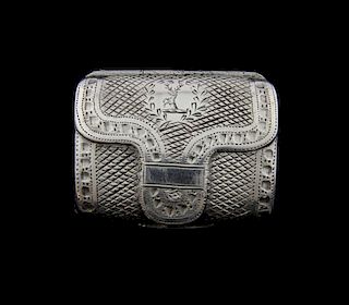 George III silver vinaigrette in the form of a case, by J Lawrence & Co., Birmingham, 1816, engraved with crest (a stagﾒs h