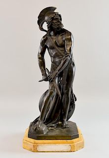 Pierre Jean David d' Angers, Philopoemen, Hurt, Pulling out a spear from his thigh, Bronze with Brown Patina, Inscribed David