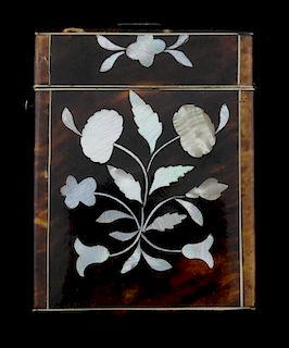 Tortoiseshell and mother of pearl inlaid card case, 10.5 x 8 cm