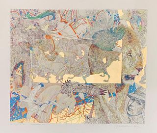 Guillaume Azoulay Mixed media limited edition with gold leaf on paper "Cirque"
