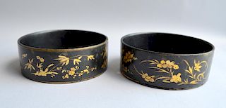 Pair of 19th century lacquered bottle stands diameter 14cm