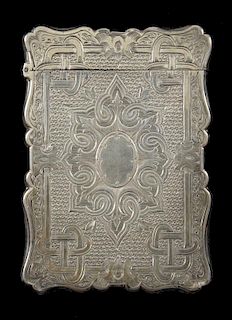 Victorian silver serpentine card case with engraved decoration, 9.5 x 7cm