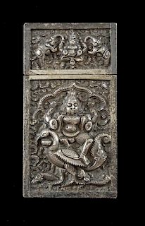 Indian white metal card case 8 x 4.5 cm