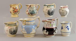 Eight various 19th century English pottery jugs, the tallest 10.5 cms