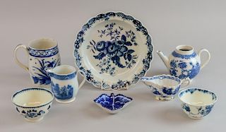 Small collection of mostly 18th century blue and white English porcelain, 8 pieces