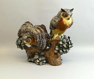 Limited edition Lladro figure depicting two owls perched on a tree stump, marked to the base 'A Balleste' and 'Ana Martinez',