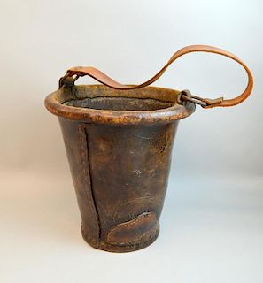 19th century leather fire bucket, 30cm high