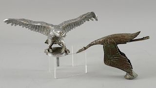 1930s chrome car mascot in the form of an eagle with outstretched wings 25cm width 8cm high and a bronzed car mascot in the f