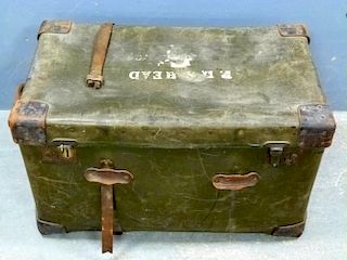 Early 20th century canvas trunk, 70cm wide, and a wooden trunk, 72cm wide