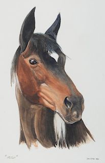 Len Road, study of a bay horse, signed, watercolour, 37cm x 15cm