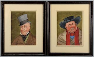 Bransby Williams, pair watercolours,  Mr Micawber and Tony Weller, 24 x 18cm