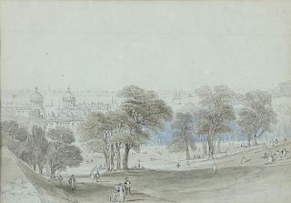 19th Century ink and watercolour, Greenwich Park with the Royal Naval Hospital, bears attribution verso to T B Aylmer. 24 x 3