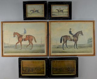 19th century horse racing prints, Poison, dated 1843 Cotherstone dated 1843, both 26cm x 36cm  and four others