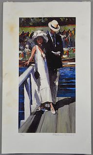 Sherree Valentine Daines, b. 1959, at the regatta, signed limited edition print, 72/195, image size 35.5cm x 17cm,