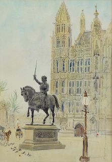 Thomas Greenhalgh , Houses of Parliament , monogrammed watercolour, 34cm x 24cm