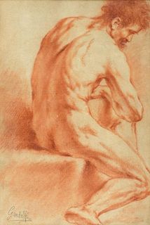 After Gaetano Gandolfi, study for Hercules, coloured print, bearing pencil signature, 37.5cm x 25.5cm,