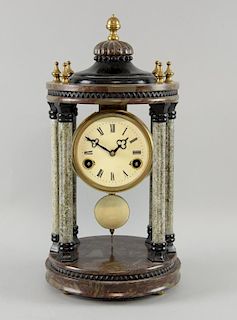 19th century marble mantel clock, twin train movement striking on a bell 40cm