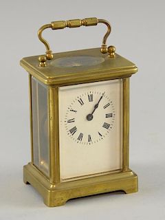 French brass carriage timepiece, 14cm high,