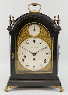 Rare George III ebonised and brass-mounted striking musical eight day table clock by Thomas Hunter, London, (Thomas Hunter is