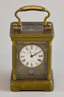 Early 20th century, enamelled, brass and glass carriage clock, by Elliot & Sons, 13cm high,