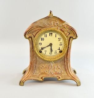 Art Nouveau mantle clock by the Gilbert Clock Co. U.S.A , the cast brass case modelled with Lilly of the valley, the eight da