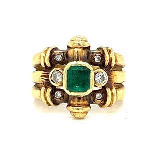 Retro 18k Emerald Diamond Ring