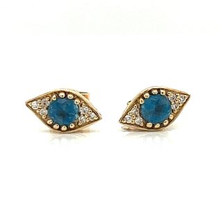14k Masonic Evil Eye Blue Zircon & Diamond Earrings