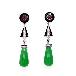 18k Diamond Jade Ruby Earrings