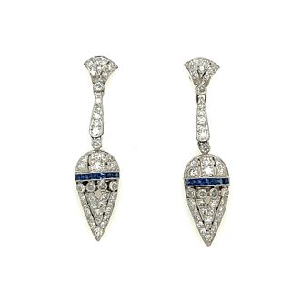 Platinum Diamond Sapphires Long EarringsÃŠ