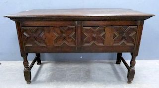 18th century oak dresser of two drawers on turned legs,