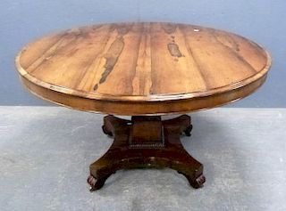 19th century rosewood breakfast table on square column support to shaped base, diameter 120cm