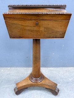 19th century rosewood teapoy on column support and tripod base 74cm