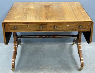 19th Century rosewood and satin wood cross banded sofa table, 34 x 71 x 96 cm
