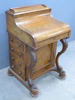 19th century walnut Harlequin piano top davenport, 94cm, 58cm, 56cm