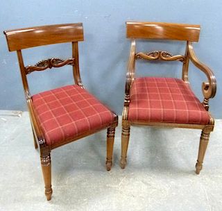 Set of five 19th century bar back dining chairs with drop in seats on turned legs,