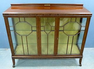 Early 20th century Mahogany glazed two door display cabinet on square legs, 120cm x 136cm x 40cm,