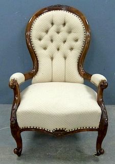 19th century mahogany framed button back arm chair,