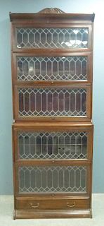 Early 20th century mahogany and lead glazed Globe-Wernicke style five section bookcase, 220cm x 87cm,